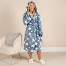 Blue - Woman Robes OHS Star Print Teddy Marl Dressing Gown - Dark Navy