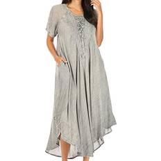 Gray - Men Dresses Sakkas Egan Long Embroidered Caftan Dress - LightGrey