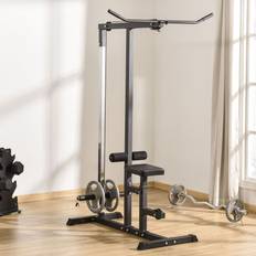 Fitness Machines Homcom Exercise Pulley Machine Power Tower with Adjustable Seat Black