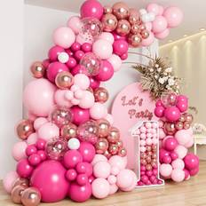 Baby Shower Balloon Arches Tianfu 141Pcs Pink Balloon Garland Arch Kit, Hot Pink Metallic Rose Gold Chrome Confetti Balloons