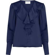 Neo Noir Bluser Neo Noir Sandie Sateen Blouse - Navy