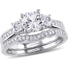 Ring set 1/3 Carat (ctw) Lab-Created White Sapphire with Diamond Bridal Wedding Set Engagement Ring in 10K White Gold