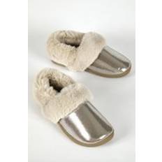 Silver - Women Slippers Roman Closed Metallic Faux Fur Slippers - Silver