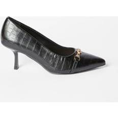 Wallis Wide Fit Ezra Snaffle Detail Mid Heel Court Shoes - Black