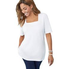 Jessica London T-shirts Jessica London Plus Size Women's Stretch Cotton Square Neck Tee - White