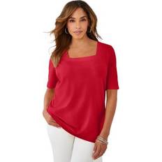 Jessica London T-shirts Jessica London Plus Size Women's Stretch Cotton Square Neck Tee - Classic Red