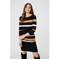 Clothing Izabel London Striped Bodycon Knit Dress - Black