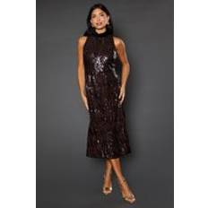 Clothing Wallis Sequin High Neck Sleeveless Midi Dress - Chocolate