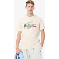 Lacoste Beige T-shirts Lacoste Heavy Cotton Crocodile Graphic T-shirt - Ecru White