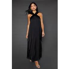 Clothing Wallis Velvet Halterneck Satin Maxi Dress - Black