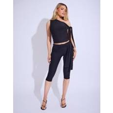 Capri Trousers Public Desire Knot Detail Tie Side Luxe Slinky Capri Pants - Black