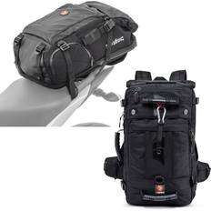 Bagtecs Set: Motorrad Rucksack HX5 Hecktasche wasserdicht 45Ltr mit Helmhalterung mit Rucksack HK4 Hecktasche 45Ltr sw