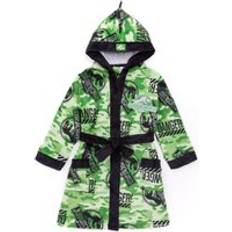 Girls - Green Bath Robes Jurassic World Boys Bathrobe - Green Camo Logo Print