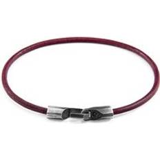 Red Bracelets Anchor & Crew Talbot Silver Round Leather Bracelet Red