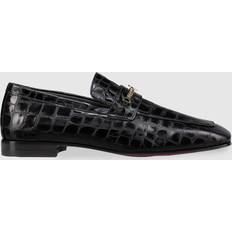 Christian Louboutin Men Shoes Christian Louboutin Crocodile-Embossed Leather Loafers - Black