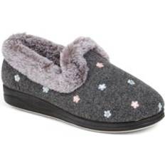 Floral Faux Fur Slippers QING38012 - Grey