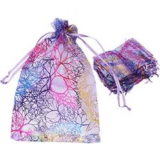 Purple Gift Bags Wangcl 100Pcs Coral Pattern Organza Drawstring Bags Candy Pouch Chocorate Pouch Party Wedding Favor Gift Bag 13 x 18cm (Purple)