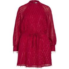 Røde Kjoler Vila Fluffy Textured Tie Waist Mini Dress - Red