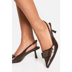 Brown Heels & Pumps boohoo Womens Trim Detail Slingback Court Shoes - Brown