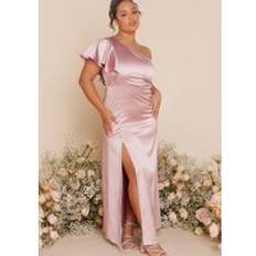 Quiz Satin One Shoulder Maxi Dress - Pink