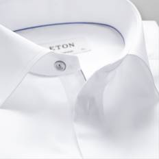 Eton White Twill Shirt Dark Blue Contemporary Fit Långärmade Herr