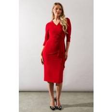 Clothing Wallis Occasion Drape Ruched Waist Midi Dress - Red