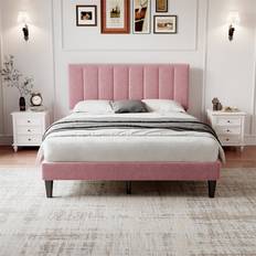 4ft6 Upholstered Velvet Bed Frame - Pink