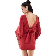 Clothing Forever New Long Sleeve Bow Back Mini Dress - Burgundy-Red