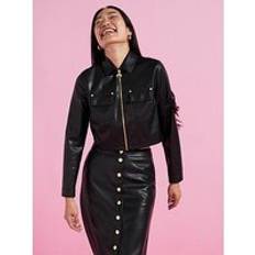 Clothing Aria Cropped Faux-Leather Jacket - Black