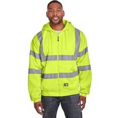 Work Clothes Berne HVF021 Men's Hi-Vis Class Lined Full-Zip Hooded Sweatshirt Hi Vis Yellow