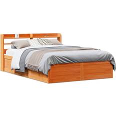 Senge & Madrasser vidaXL Med Sengegavl 140x190 cm Massivt Fyrretræ Gyldenbrun Sengeramme