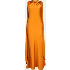 Halston Reta Draped Satin Halter Gown - HOT MUSTARD