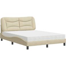 Beige Colchones de Poliéter Bett mit Matratze Creme 140 x 190 cm Schaumstoffmatratze