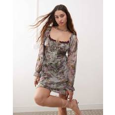 Miss Selfridge Floral Print Tie Detail Mini Dress - Multi