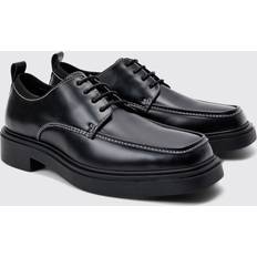 Tekonahka Matalat kengät boohooMAN Faux Leather Contrast Stitch Derby Shoes - Black