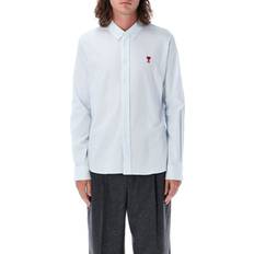 Ami Paris Shirts Ami Paris Heart Striped Button Down Oxford Shirt - Sky Blue/Natural White