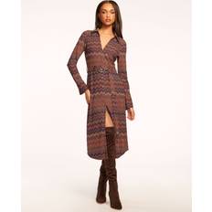 Vestidos Ramy Brook Lydia Long Sleeve Belted Midi Dress - Saddle Chevron