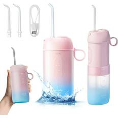 Rechargeable Battery Irrigators Usmile OFFICIAL STORE, Water Flosser Cordless Portable Rechargeable Oral Irrigator for Dental Care with Detachable Water Tank 3 Modes & 3 Nozzles IPX7 Waterproof for Home Travel C1 Pink
