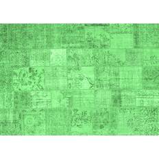 Ahgly Company Indoor Rectangle Patchwork Emerald Green Area Rug 3 x 5