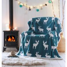 Turquoise Blankets Portfolio Home Moose Sherpa Fleece Throw 130 x 170 cm - Teal Blankets Turquoise (170x)