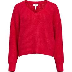 Object Objmilu LS LO V-Neck Knit - Röd