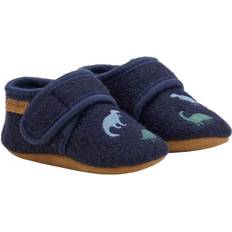 Uld Tøfler Børnesko En Fant Uld Slippers Med Broderi - Navy