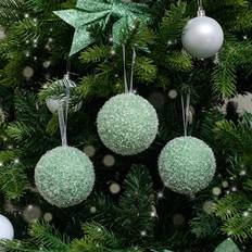 Melody Maison Set Of 3 Round Sage Green Frosted Baubles Christmas Tree Ornament 3pcs