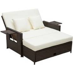 Brown Sun Beds OutSunny Rattan Sun Lounger 2 Seater Day Bed - Brown