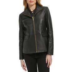 Cole Haan Smooth Leather Wing Collar Jacket