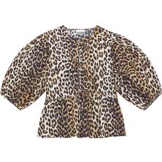 Multifärgade Blusar Ganni Printed Cotton Poplin Peplum Blouse - Leopard