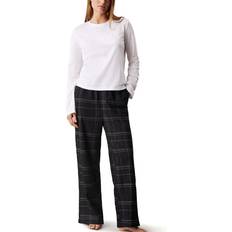 Multifärgade Pyjamasar Calvin Klein Flannel Sleep LS Tee And Pant Set - White/Black