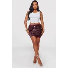 PrettyLittleThing Shape Burgundy Disc Sequin Micro Mini Skirt - Red