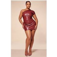 Röda - Skinn Klänningar PrettyLittleThing PLT Label Plus Burgundy Croc Faux Leather Bodycon Dress - Red