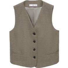 Mango Herr Ytterkläder Mango Micro Houndstooth Suit Vest - Beige/Khaki